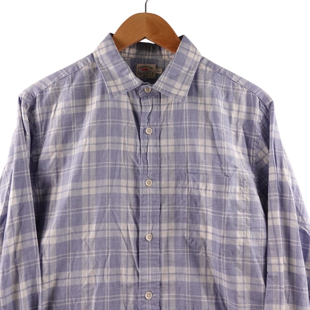 Faherty Brand Mens Plaid Long Sleeve Button Down Shirt Blue White Size Medium‎